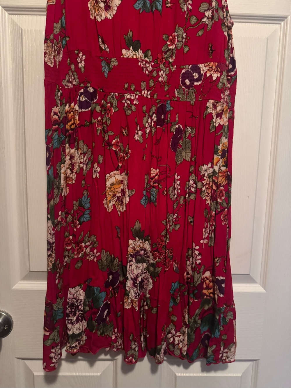 Bila Sz XXL Floral Rayon Midi Dress in Red with Multicolor Blooms - Picture 4 of 7